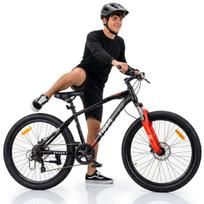 Kalnų dviratis MTB 26 colių Tiger Bike, Shimano 7 pavaros, amortizatorius, plačios padangos, diskiniai stabdžiai, juodas-raudonas