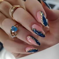 24PCS Sweet Green French Press on False Nails Full Cover Golden Stripes Star Patterns Almond Fake Nails for Women Wearable Nails brown