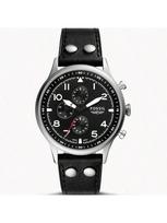 Vyriškas retro pilotų chronografo laikrodis: Juodas ciferblatas, kvarcinis, su odiniu dirželiu, modelis FS5806 juoda