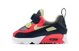 Nike Air Max 90 Synthetic Leather Low top Running Shoes Black Red Infant And Toddler 881924-023 23.5