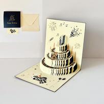 Colorful 3D Happy Birthday Card Four-Layer Cake Paper Pop-Up Greeting Card Surprise Gift Postcard Birthday Greeting Card