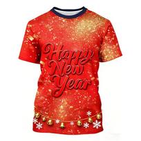 Happy New Year T-shirt Unisex Red Cool Casual Short Sleeve T Shirts Christmas Clothes Snowflake Ribbon Print Xmas New Year S