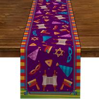 Happy Purim Linen Table Runner Jewish Carnival Table Decor Reusable Farmhouse Kitchen Dining Table Runner Party Decoration 150x33cm