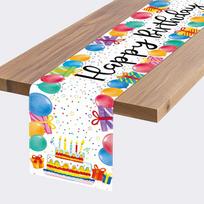 Happy Birthday Linen Table Runner Colorful Balloon Kitchen Dining Table Decoration Festive Balloon for Birthday Party Decor 150x33cm