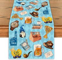 Happy Father's Day Linen Table Runner Party Decor Reusable Kitchen Dining Table Runner for Father's Day Holiday Paty Decor 150x33cm