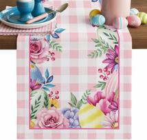 Happy Easter Eggs Linen Table Runner Party Decor Spring Watercolor Daisy Floral Buffalo Plaid Table Runners Easter Decorations 150x33cm