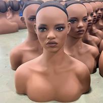New Realistic European and American Black Mannequin Head Wig Hat Display Stand Double-Shoulder Half-Body PVC Dummy Head