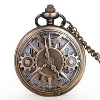 New Punk Steam Gear Hollow Quartz Watch Pocket Necklace Gift Chain Pocket Watch Pocket watch gray