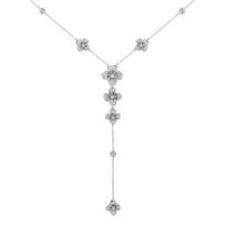 Fine Jewelry Zircon Flower Necklace 925 Sterling Silver CZ Flower Tassel Necklace Rhodium Plated Long Necklace Women 45cm