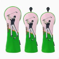 3 Pieces Wood Headcover with Embroidery Embroidered Golf Club Cover Pull Tab Vivid Driver