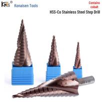 M35 Cobalt Step Drill Bit, High-Speed Steel, Hex Shank, Spiral Flute, Stainless Steel Opener 4-12mm 9-step M35 Hex Spiral 29g
