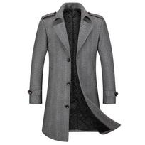Herringbone Wool Cotton Coat Men's Lapel Medium and Long Woolen Men's L pilka spalva