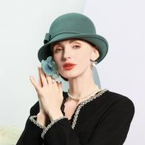 FS Vintažiniai agato žali skrybėlės iš veltinio moterims Elegantiški madingi su užlenktu kraštu Žieminiai fedoros Formali suknelė Šventinė kepuraitė Moteriška 53 to 57cm gray