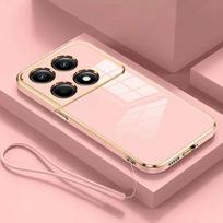 Luxury Fashion Plating Case for Xiaomi 15 Ultra 14 Pro 13 12 T Poco X7 Pro X6 X5 F6 C65 C75 Silicone Soft Shell with Lanyard Hand Rope For Xiaomi 15&Case & Strap rožinė