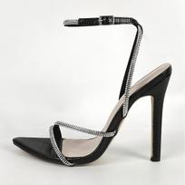 Maogu Women Sandals High Heels Buckle Woman Stiletto Wedding Rhinestone Heeled Sandal Female Shoes Silver Bling Crystal Sexy 40 35