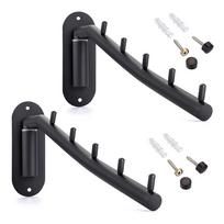 Sumnacon Folding Clothes Wall Stainless Adjustable Suitable for and Black of Wall-Mounted Rack, Hanger, 5-Hook, Steel, 180-Degree Angle, Space-Saving,