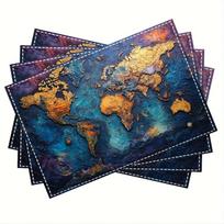4pcs, World Map Placemats Set of 4 Vintage Style Linen Table Mats Travel Theme Decor 4PCS