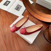 Xiaohong shoes new shallow mouth square head single shoes women's bow flat bottom soft surface comfortable versatile Doudou shoes 34