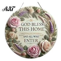 Durable Wood Wall Hanging Wooden Rose Door Hanger Sign, Front Floral Plaque, Decorative Sign Ornament with Rope for Home Entrance Porch Decor Embossed A