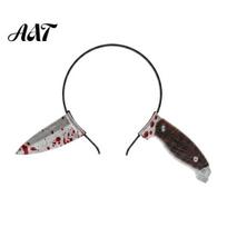 Stage Performance Decor Fake Knife Through Head Headband for Adult, PU Foam Horror Soft Headwear Prop, Funny Halloween Costume Accessory Party Cosplay
