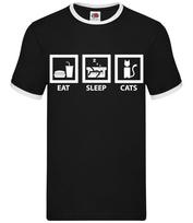Eat Sleep Cats - Mens Ringer - Kitten Pet Pets Anima Cute Cats Gift Love L
