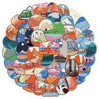 10/30/50pcs Outdoor Travel Camping Stickers Cartoon Anime Style Scenery Sticker DIY Notebook Guitar Phone Case Decals Decoration