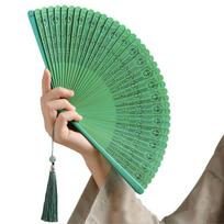 Solid Color Tassel Folding Fan Peacock Feather Design Elegant Handheld Fans  Home Decoration