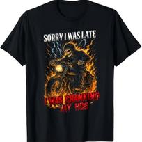 Skeleton Cranking My Hog Biker Graphic Tee Men Short Sleeve Round Neck Cotton Casual T-Shirt S