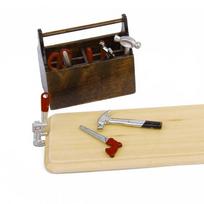 1/12 Lėlių namelio miniatiūrinė medinė dėžutė su metalinių įrankių rinkiniu 8pcs and box
