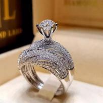 Couple Carving Crystal Rhinestones Ring,Hollow Carving Ring,Inlaid Zircon Ring, Round Pallet Ring,  Female Ring G