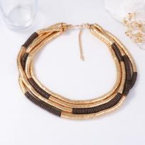 Leisure trend punk style metal wood multi-section tubular splicing multi-layer necklace light luxury high-end women