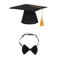 Yellow Tassels Dog Graduation Cap and BowTie Set for Pet Ceremonies Comfortable Polyester Party Accessory 1