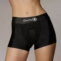 Ouch! by Shots Sinner Gear Vibrating Strap-On Boxer XS/S Black - 10-Speed Rechargeable System