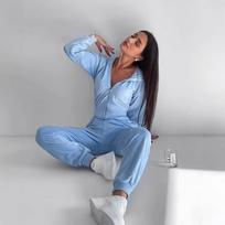 2026 New Casual European and American Women's Suit Long Sleeve Hooded Jumpsuit Fashion Suit Two-piece Set S
