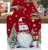 Christmas Gnome Tree Snowflake Wood Grain Table Runners Party Decor Winter Kitchen Dining Table Runners Christmas Decorations 150x33cm