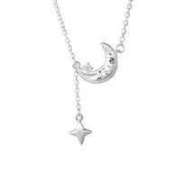Freeze Pop Moon & Star Tassel Necklace  925 Sterling Silver Whimsical & Exquisite Charm for Women 40+5cm