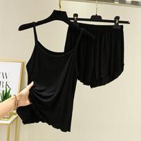 Women's Loose Fit Two-piece Pajama Set Sleeveless Camisole Top Elastic Waist Shorts Modal Solid Color Loungewear Matching Set M