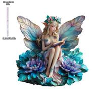 2D Flat Acrylic Fairy and Book Decoration, Indoor and Outdoor Decoration - No Battery/electricity Required, Free Day Decoration, Shop Decoration, D 20*20cm