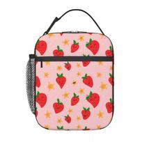 Strawberry And Star Pattern Insulated Lunch Bag for Women Kids Portable Food Boxes Thermal Lunch Box Tote One Size white