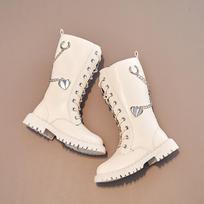 Girls Boots Winter New Korean Style Britain Style Children Fashion Versatile Soft Princess Shoes High Boots Chains Love PU 27 smėlis