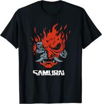 YJMYLTO Red Samurai Cyberpunk T-Shirt – Futuristic Japanese Warrior Design, Perfect for Sci-Fi and Cyberpunk Fans S juoda