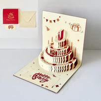 Colorful 3D Happy Birthday Card Four-Layer Cake Surprise Gift Pop-Up Greeting Card Best Wishes Paper Birthday Greeting Card