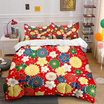 Floral Pattern Red Bedding Set Bedding set (1 duvet cover, 2 pillowcases, duvet not included) 135x200cm