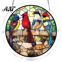 Stained Glass Effect Round Acrylic Suncatcher Puzzle, UV Printed Window Hanging Decor Sun Catcher 7.48 Inch DIY Craft Light Ornament for Home E