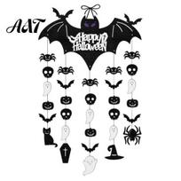 Party Atmosphere Accents Happy Halloween Bat Hanging Door Sign, Spooky Skull Spider Paper Holiday Theme Decorations Ornament, Large Wall Hanger 1