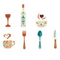 Vintage Wood Floral Kitchen Utensil Pendant Farmhouse Style Hand-painted Dining Room Wall Decor Set Decorative