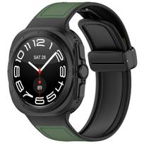 New Arrivals s (Green)For Samsung Galaxy Watch Ultra 47mm Magnetic Folding Buckle Silicone Leather Watch Band Silicone + leather