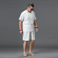 Retro Disk sagtis Dvi vasaros stiliaus lininiai trumpomis rankovėmis vyriški budistų medvilniniai marškinėliai V formos iškirpte Trend A Suit Plus Size 9XL