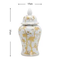 Gold-plated Flower Ceramic Ginger Jar White Ceramic Storage Jar Crafts Ornaments Flower Arrangement Decorative Jar Ornaments white
