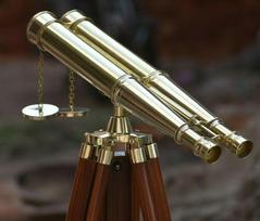 Nautical Brass Binocular with Wood Tripod: 18  Marine Telescope